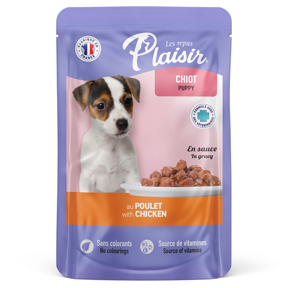 Alimento húmedo Para Perro Cachorro Plaisir Con Trocitos Con Pollo En Salsa